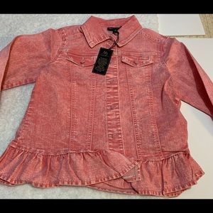 Pink jean jacket with ruffle
